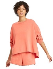 Colsie French Terry Lounge Sweatshirt Crewneck Hi Low Raw Edge Hem Apricot 2371