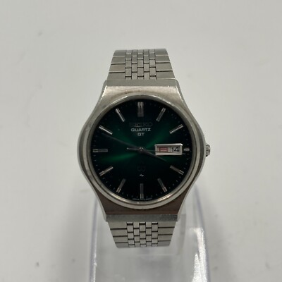 SEIKO QUARTZ QT Watch Green Silver 0823-8000 4N4761 [Working