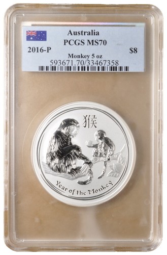 AUSTRALIA 2016 50 CENTS YEAR OF THE MONKEY 1/2 OZ. .999 SILVER BU