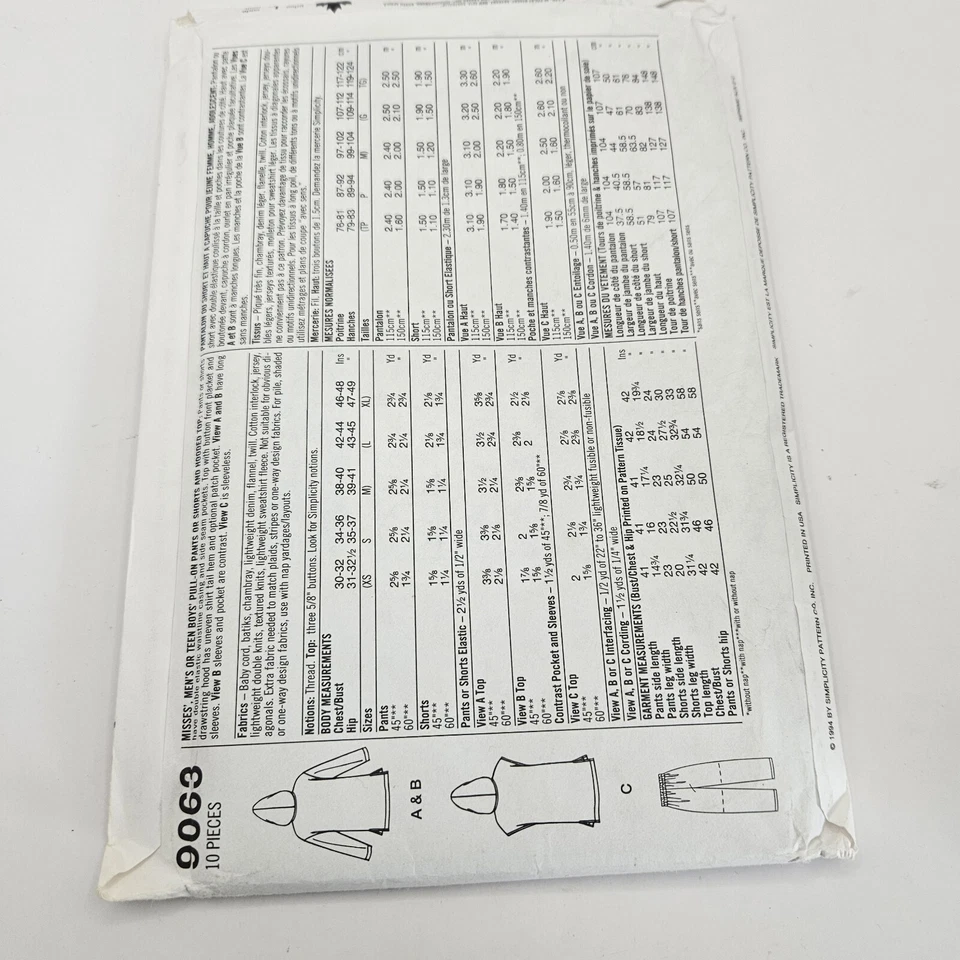 1994 Simplicity Sewing Pattern 9063 Adults Teens Pants Shorts Top Sz XS-M Uncut - Image 2 of 3