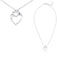 Sterling Silver Cz Stone Necklace w/ Open Heart MOM CHILD Pendant