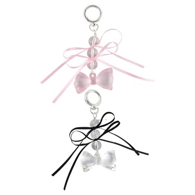 Stylish Double Color Ribbon Bowknot Keychain With Clear Bead Bowknot Designs