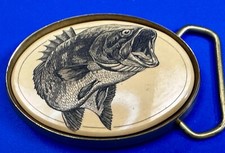 Large Mouth Fish Fishing Fisherman Solid Brass faux Scrimshaw BARLOW Belt Buckle