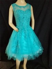 TURQUOISE BLUE LACE, BEADS  NET LAYERS FULL PARTY, PROM DRESS- 36" BUST