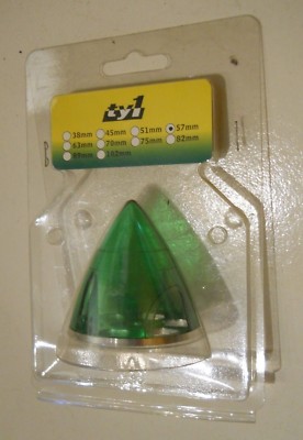 TY1 INOVA SPINNER 57MM DIA CLEAR GREEN / ALUMINUM BACK PLATE FOR RC AIRCRAFT