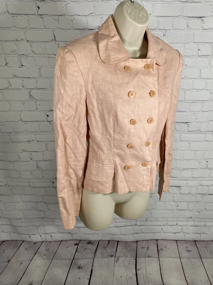 Blazer De Colección BCBG Paris 100% Lino Rosa Doble Pecho Abotonado EE. UU. Para Mujer’s 4 Foto 2 de 4