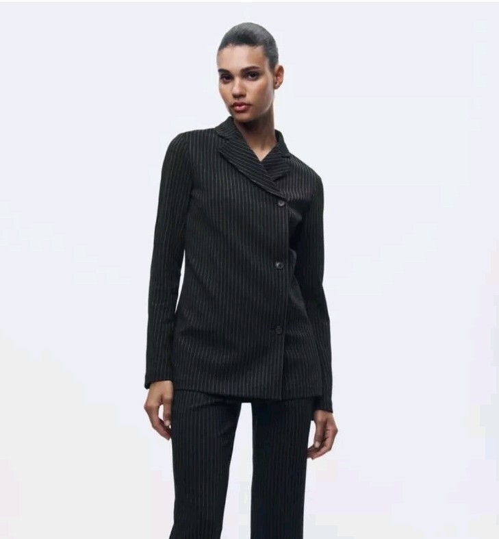 ZARA NWT ZW COLLECTION DOUBLE-BREASTED PINSTRIPE BLAZER SIZE M