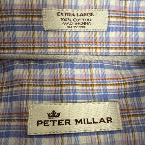 Camicia elegante Peter Millar manica lunga con bottoni blu viola taglia XL uomo - Foto 11 di 11