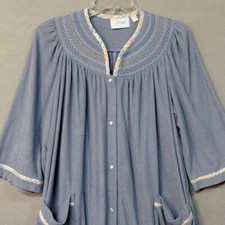 VTG National Robe Women's S Half Sleeve Full Pearl Snap Pockets Blue Duster