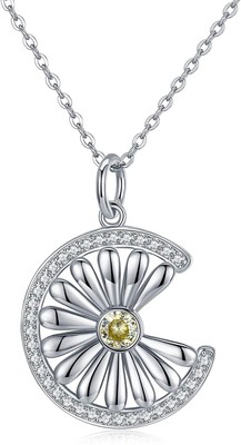 daisy necklace pendant jewelry shiny charm sterling flower silver