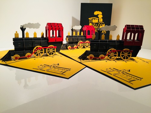 Origami Pop Cards Gold & Black Train 3D Pop Up Greeting Card Birthday Blank Fun - Picture 10 of 12