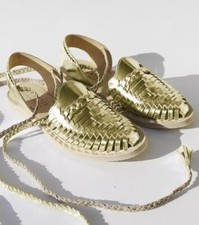 Sandalias Alebrije Huarache Talla 5.5 (36) Cempasuchil Dorado *nuevas*