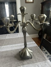 Vintage Silverplate Spelter 5 Arm Candelabra Art Nouveau  Mid Century Heavy