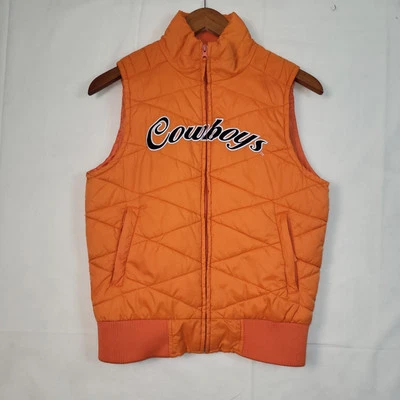 Oklahoma STATE Womens Puffer Vest Colosseum Brand Orange Black Size Small - Image 1 of 4