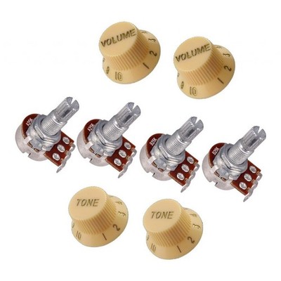 4 Stück Gitarrenglockenknöpfe & 4 Stück A25K Gitarrenpotentiometer gelb