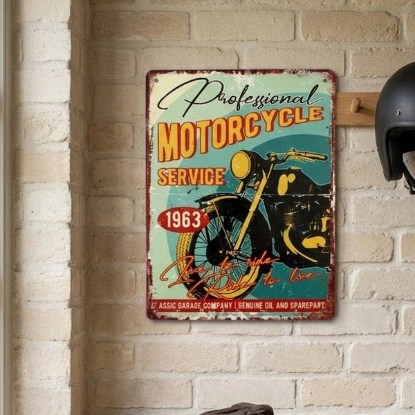 Hochwertiges Motorrad Wandschild Aus Eisen Im Vintage-Look, H.33 Cm-image