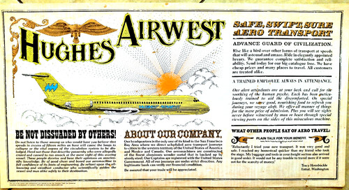 Hughes Air West Poster Brochure Douglas DC-9 with Air West Details 21in x 11in