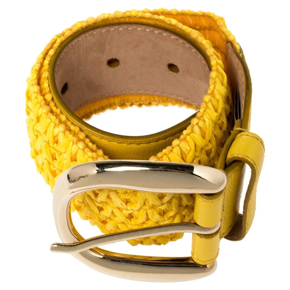Dolce & Gabbana Yellow Leather and Straw Elastic Waist Belt 70 CM - Image 3 of 4