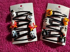 6 Set Halloween Snap Hair Clips Set Skull Ghost Pumpkin Black/White/Orange