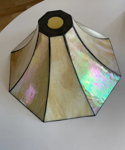 Vintage ART DECO TIFFANY STYLE LAMP SHADE Octagonal glass slag panels Arts Craft