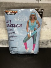 Halloween Costume 80  s WORKOUT bodysuit leggings leg warmers headband, size XL