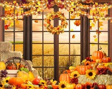 Fall Backdrop Autumn Pumpkin Maple Leaves Thanksgiving Background 10x8 Ft