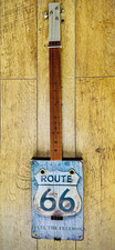 Hand crafted Route 66 3-String Cigar Box style Guitar  Multicoloured Wood