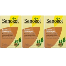 3 Pack Senokot Extra Strength Natural Vegetable Laxative 12 Tablets Each