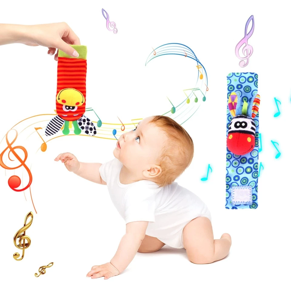 Baby Socks with Hand & Ankle Rattles | Soft Cotton Sensory Toys | 0-12 Months - Image 3 of 4