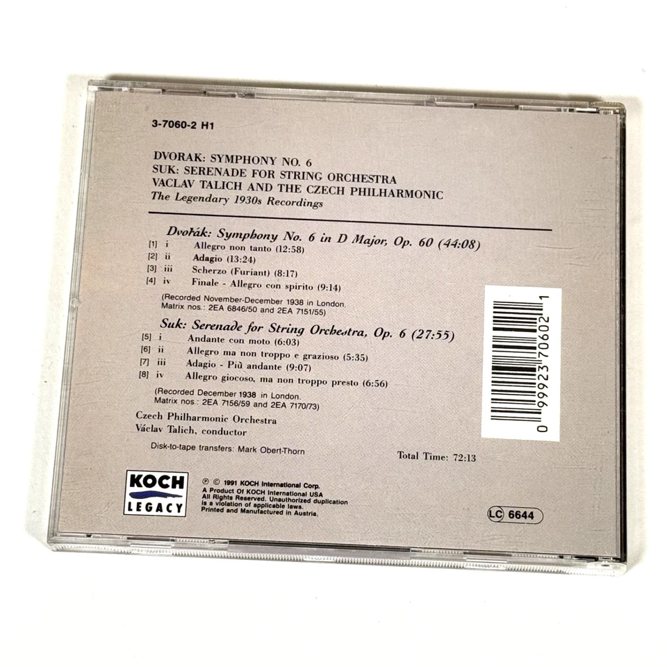 VACLAV TALICH Dvorak Symphony No.6/Suk Serenade for String CD - Austria Foto 2 de 3