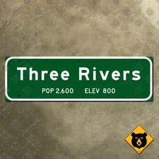 Three Rivers California location highway road sign 1959 city limit 20x6