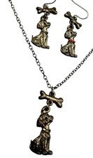 Vintage Disney 101 Dalmatians Silver Tone Enamel Necklace Earrings Set