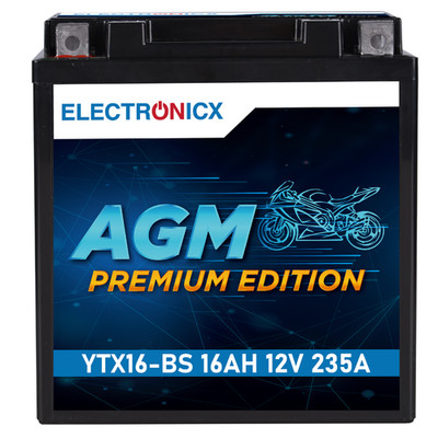 Electronicx YTX16-BS AGM Motorradbatterie 12V 16Ah 235A/EN - Hochleistungs-AGM B