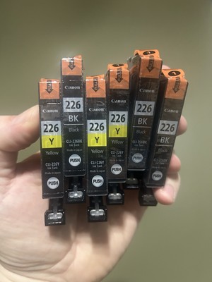 Genuine Canon CLI-226BK Black & CLI-226Y Ink Cartridge 6 Pack New