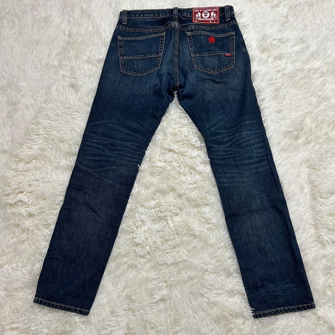 AAPE BY A BATHING APE Logo Print Denim Pants Jeans Navy W32 BA0226209 thumbnail 11