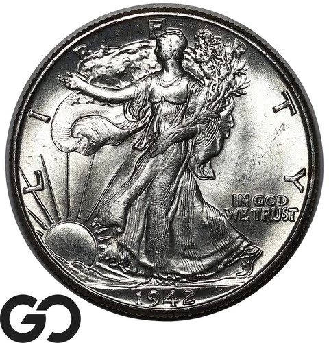1942 Walking Liberty Half Dollar, Lustrous Solid Gem BU++