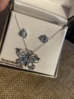 Sterling 925 Blue Topaz Diamond Accent Butterfly Pendant Necklace & Earrings Nos — photo 6