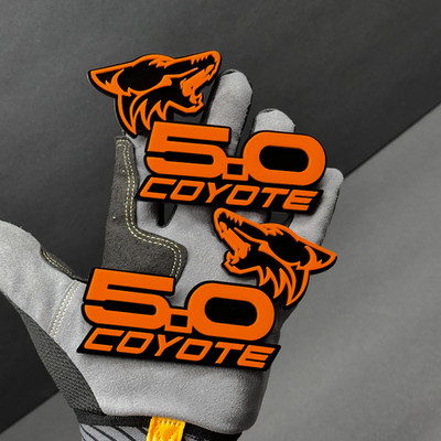 COYOTE 5.0 Emblem Badges Orange On black Fender Angry Racing Aggressive