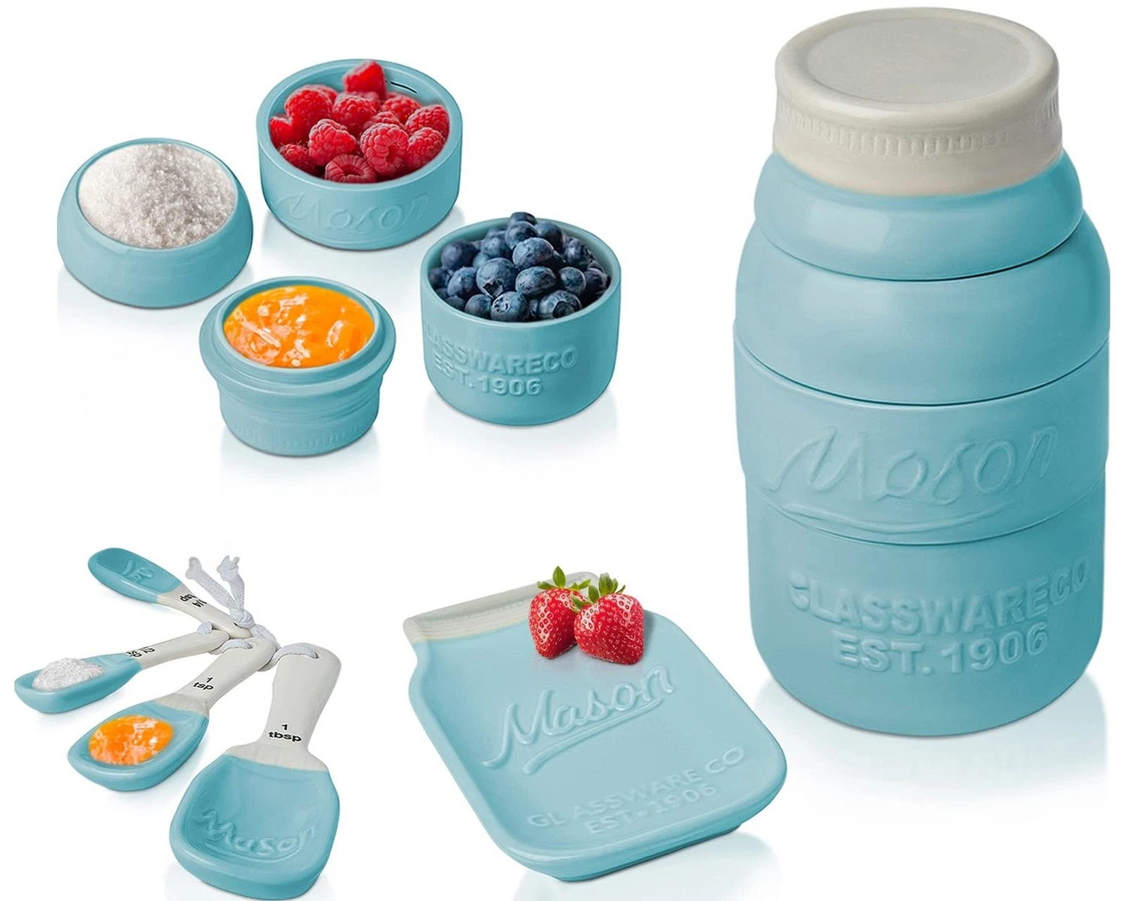 Vintage Mason Jar Ceramic Kitchenware Set by Comfify - Multi-Piece Kitchen Ce...