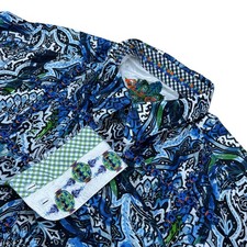 Robert Graham Men's Embroidered Flip Cuff Button Shirt Blue Paisley   Large