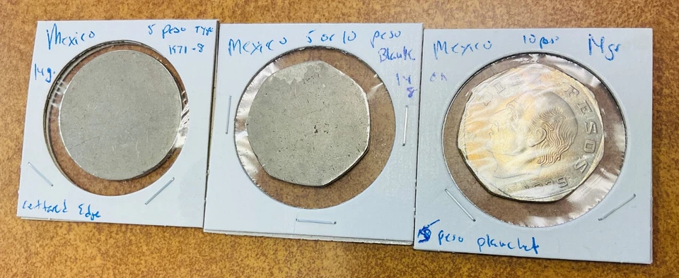 México 3 monedas error acuñación equivocadas o planchet en blanco 1979 10 pesos sobre 5 pesos. Foto 3 de 4