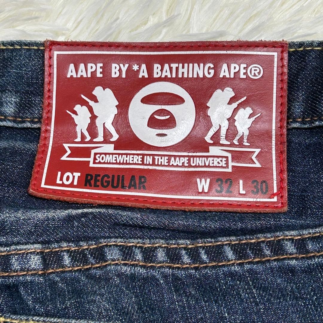 AAPE BY A BATHING APE Logo Print Denim Pants Jeans Navy W32 BA0226209 thumbnail 12
