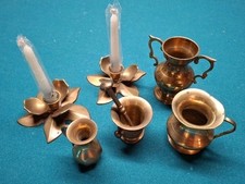 7 szt. mosiądz - zestaw ◇ 2 świeczniki ze świecą ◇ dekoracja - naczynia ◇ złote