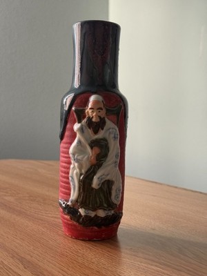 Vintage Chinese Style Ceramic Vase  Hand-Painted Elder Figure Multicolor pottery