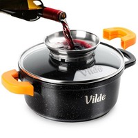Kochtopf Stieltopf Granittopf 16 Cm 1,2 L Mit Glasdeckel Silikongriff