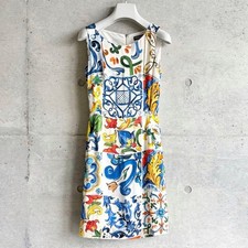 DOLCE & GABBANA Majolica  Floral Midi Dress Size 36 leeveless Dress Used Japan