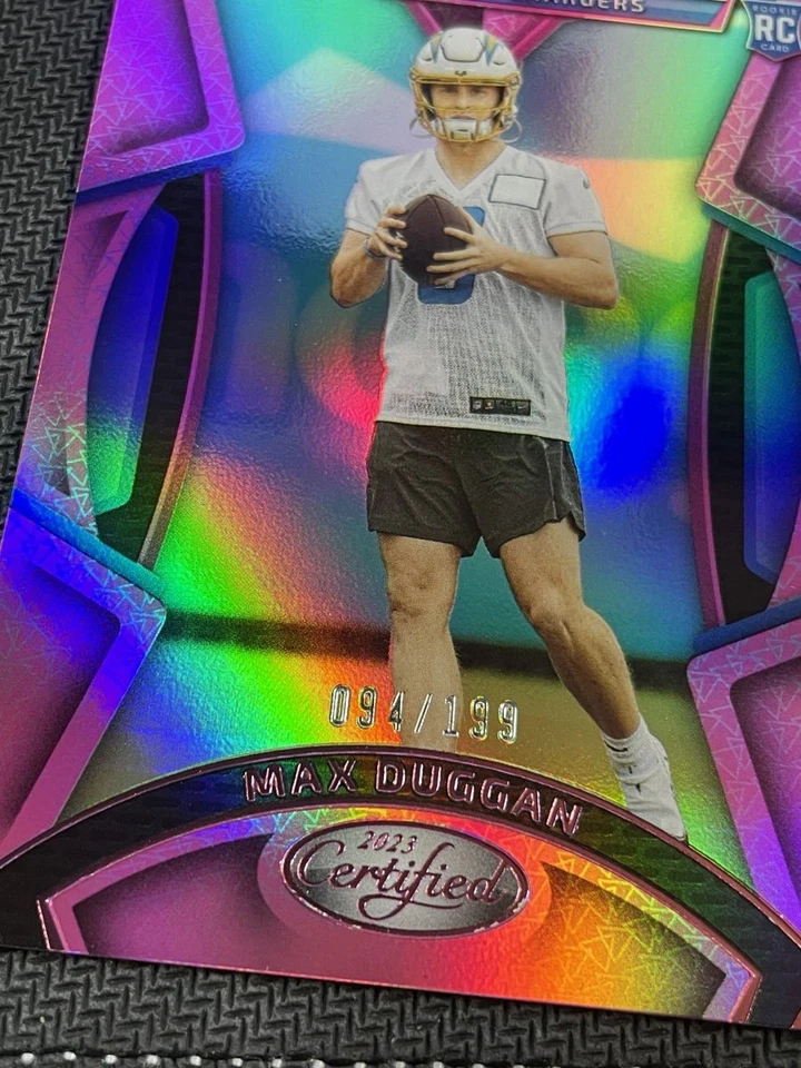 2023 PANINI CERTIFIED FOOTBALL CHARGERS QB MAX DUGGAN /199 PINK HOLO - Image 2 of 3