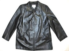 New Madison & Max Leather Black Zip Front Long Sleeve Straight Jacket Xl