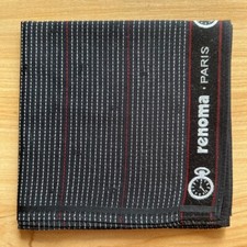 HANDKERCHIEF ART BLACK PINSTRIPE PLAIN MEN'S POCKET SQUARE COTTON 17" D156