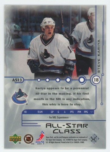 1999-00 UPPER DECK Steve Kariya ALL-STAR CLASS QUANTUM /100 Rare! - Picture 2 of 2